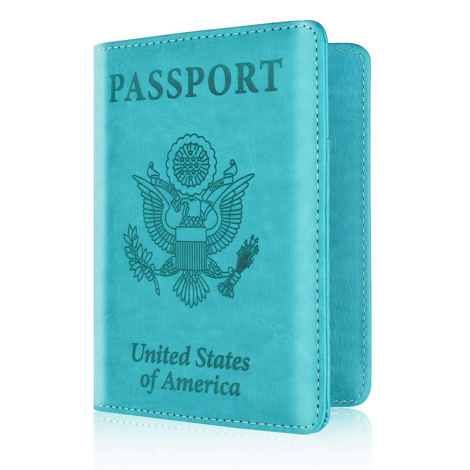 Leather Passport Holder Cover Leather Rfid Blocking Passport Wallet Case for Men Women, Light Blue